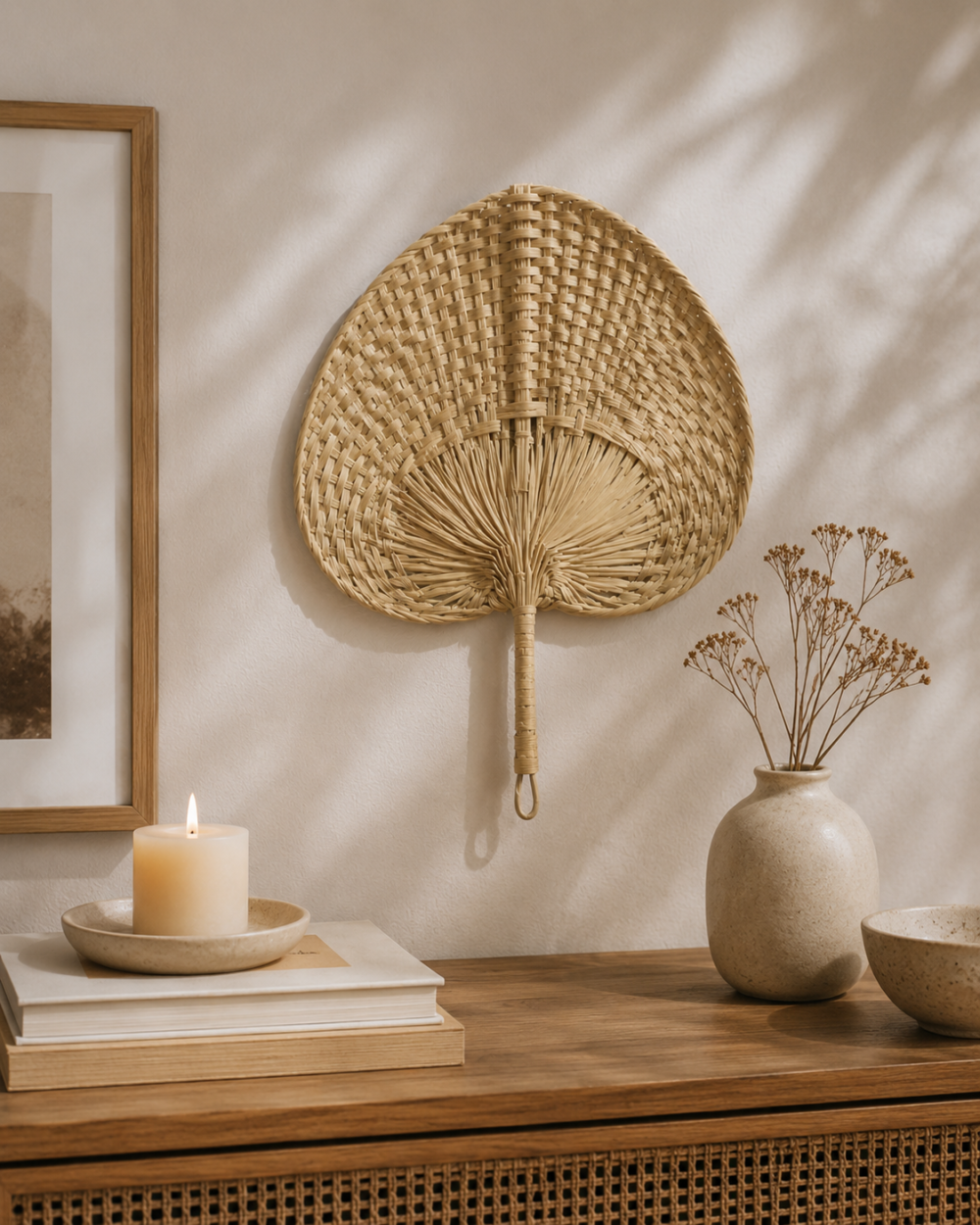Abanico Decorativo Yale de Palma Natural 29x20 cm