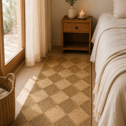 Alfombra Cuadros Plegable Natural 90x210 cm