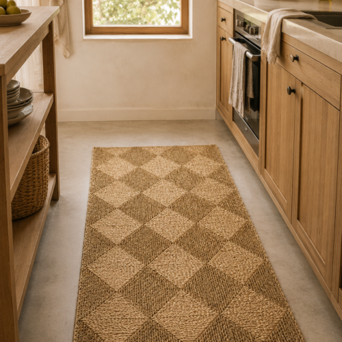 Alfombra Cuadros Plegable Natural 90x210 cm