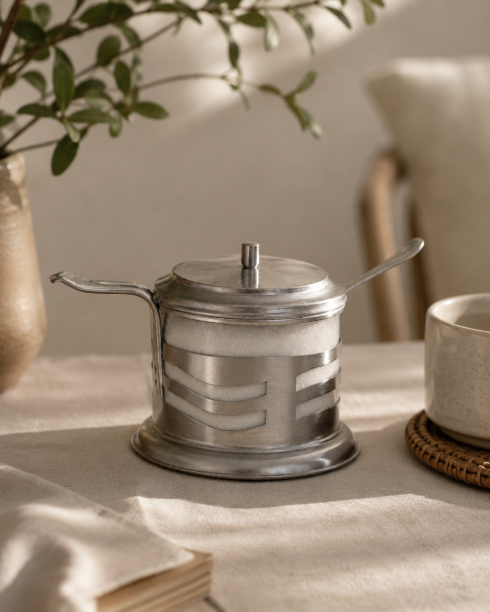 Azucarera de Vidrio y Acero Inoxidable con Cuchara