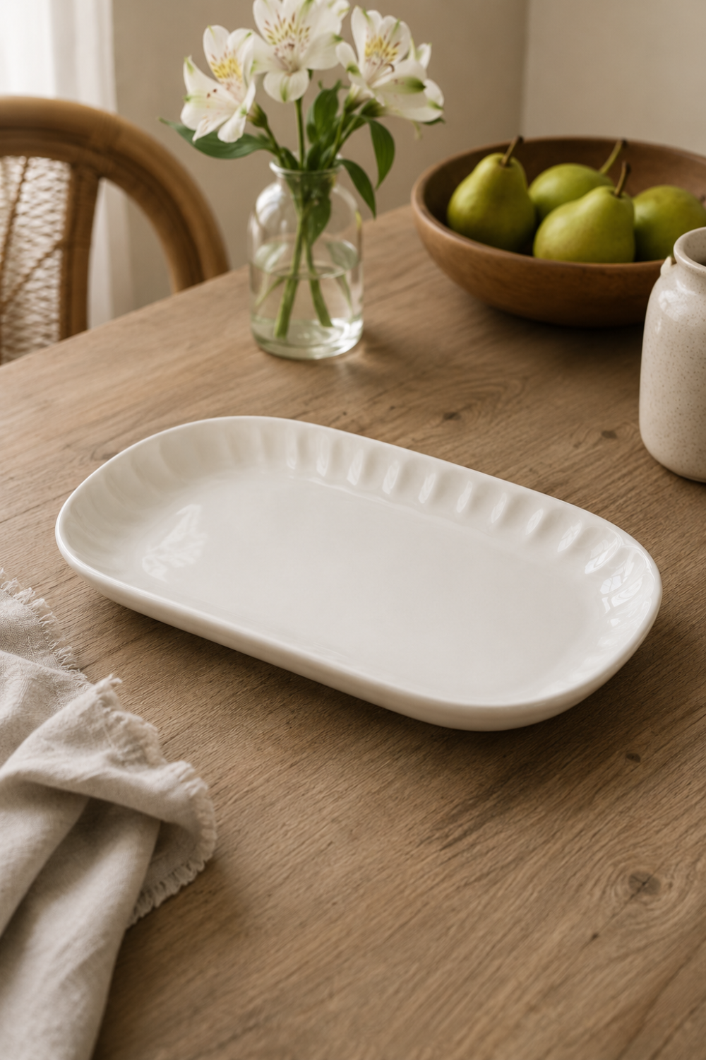 Bandeja Cerámica Crema Mediana 25x16 cm