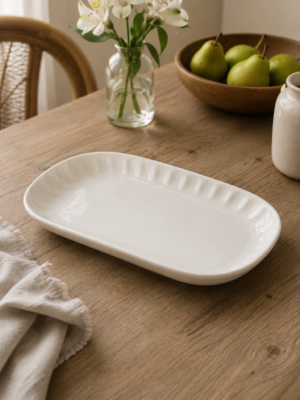 Bandeja Cerámica Crema Mediana 25x16 cm