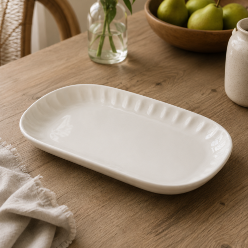 Bandeja Cerámica Crema Mediana 25x16 cm