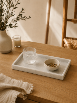 Bandeja Decorativa Símil Mármol Blanca 12 x 28 cm