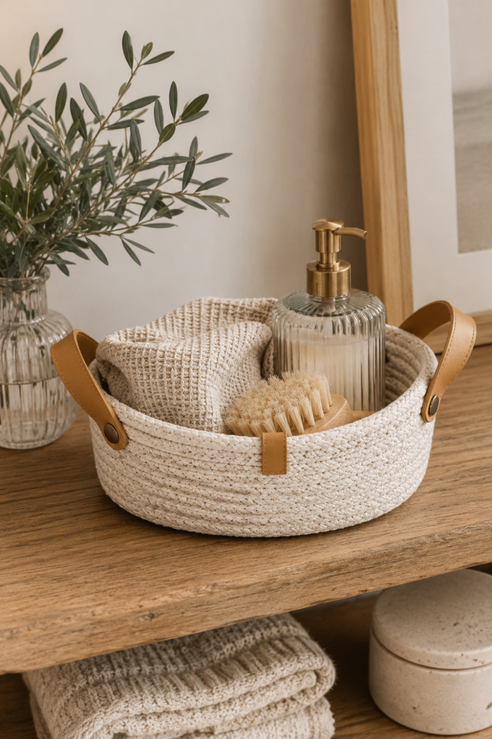 Cesta Oval Nórdica Mediana con Manija 24x15 cm