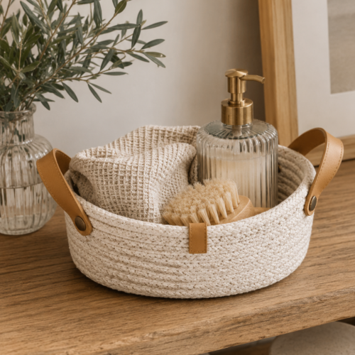 Cesta Oval Nórdica Mediana con Manija 24x15 cm