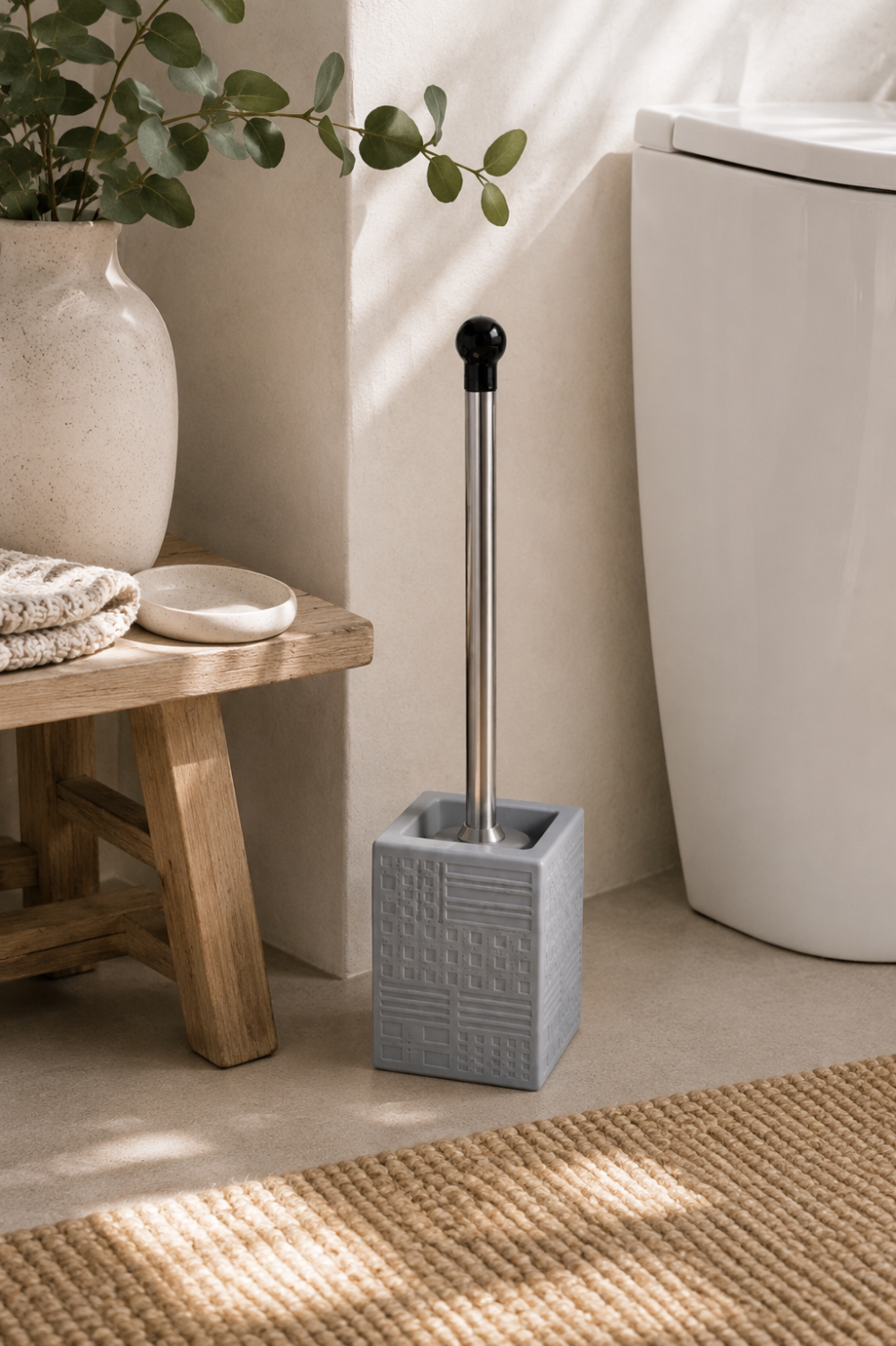 Cepillo para Baño Rayitas Gris Cerámica & Acero 41x10 cm