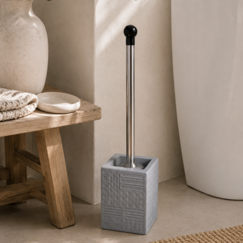 Cepillo para Baño Rayitas Gris Cerámica & Acero 41x10 cm