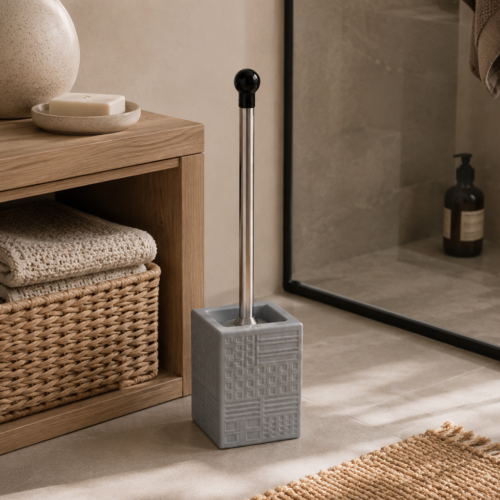 Cepillo para Baño Rayitas Gris Cerámica & Acero 41x10 cm