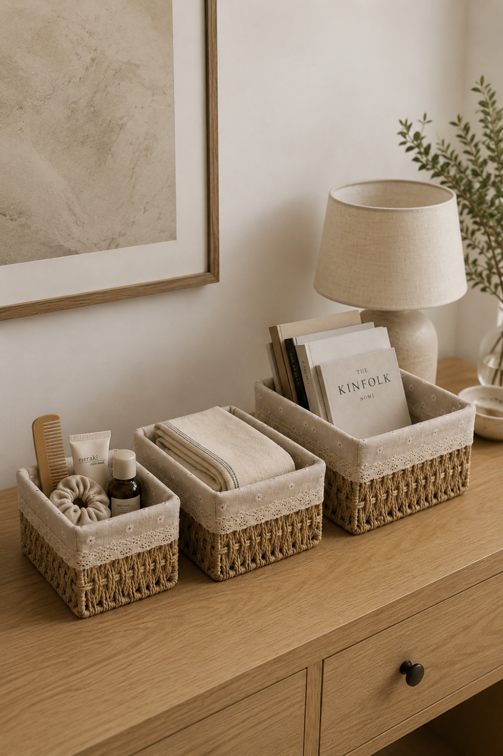 Set x3 Contenedores Forrados Beige