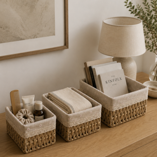 Set x3 Contenedores Forrados Beige