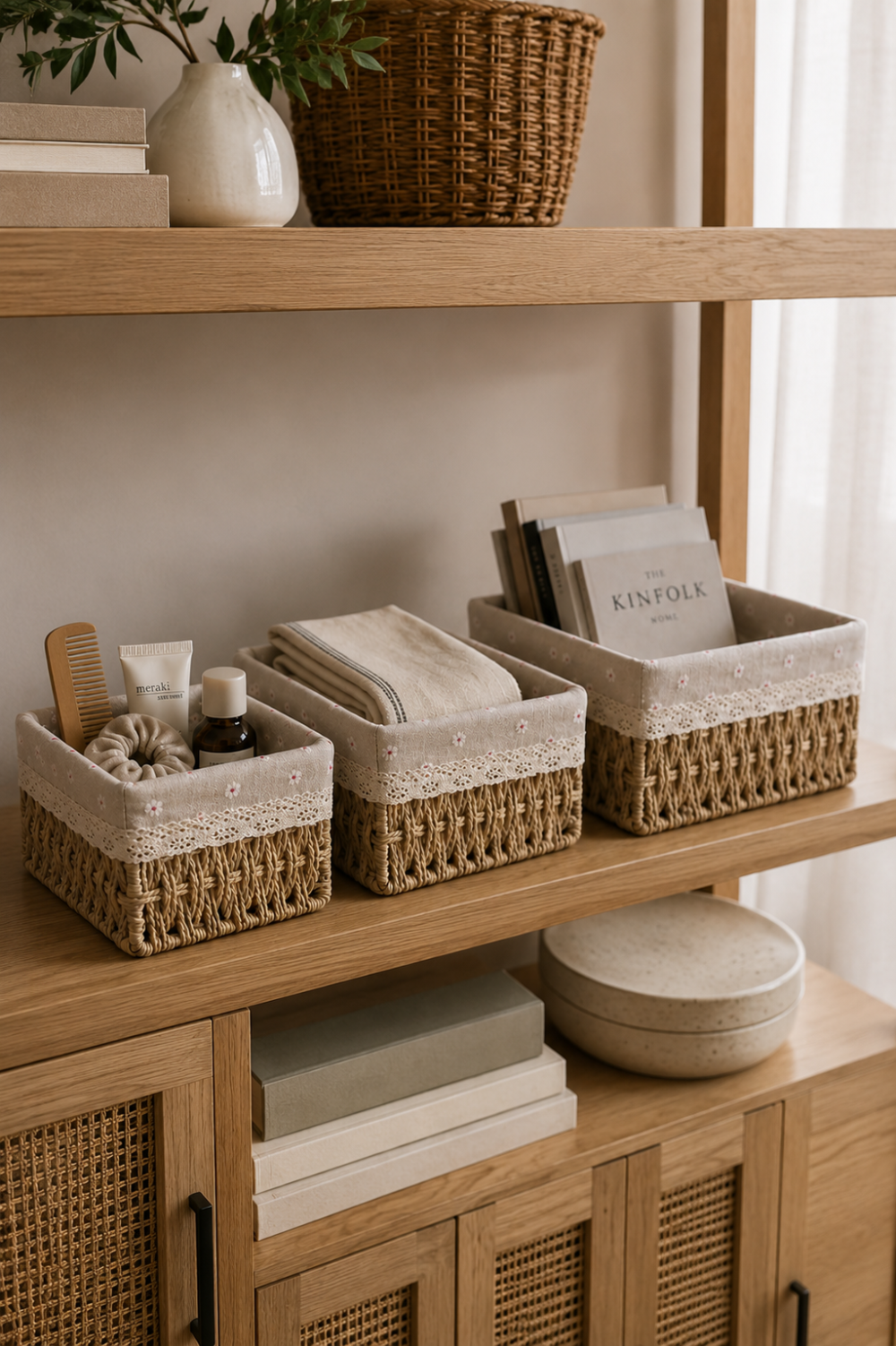 Set x3 Contenedores Forrados Beige