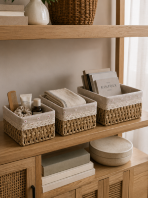 Set x3 Contenedores Forrados Beige