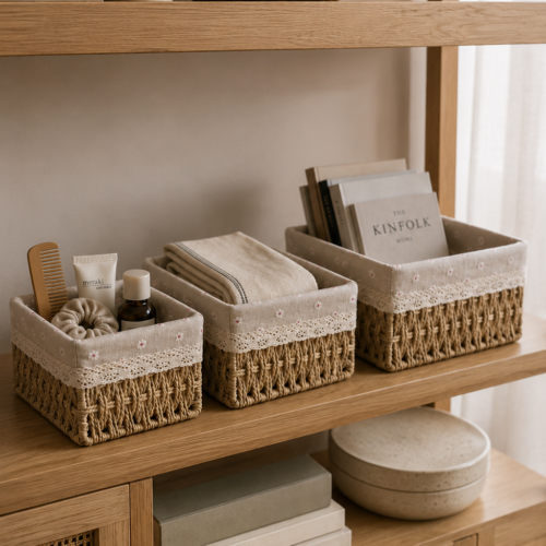 Set x3 Contenedores Forrados Beige