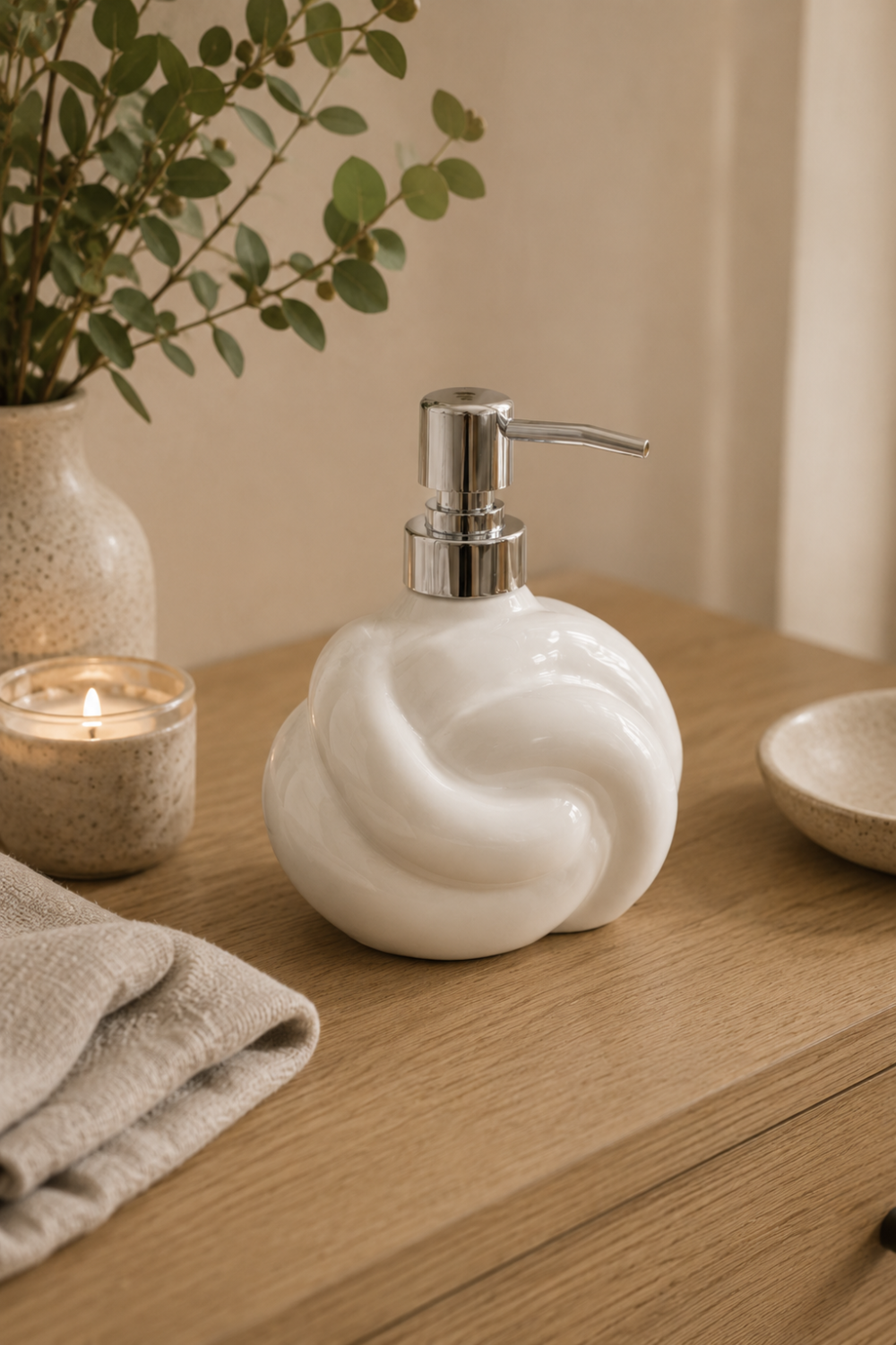 Dispenser de Jabón Cerámica Nudo Blanco