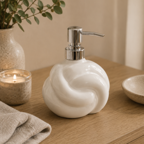 Dispenser de Jabón Cerámica Nudo Blanco