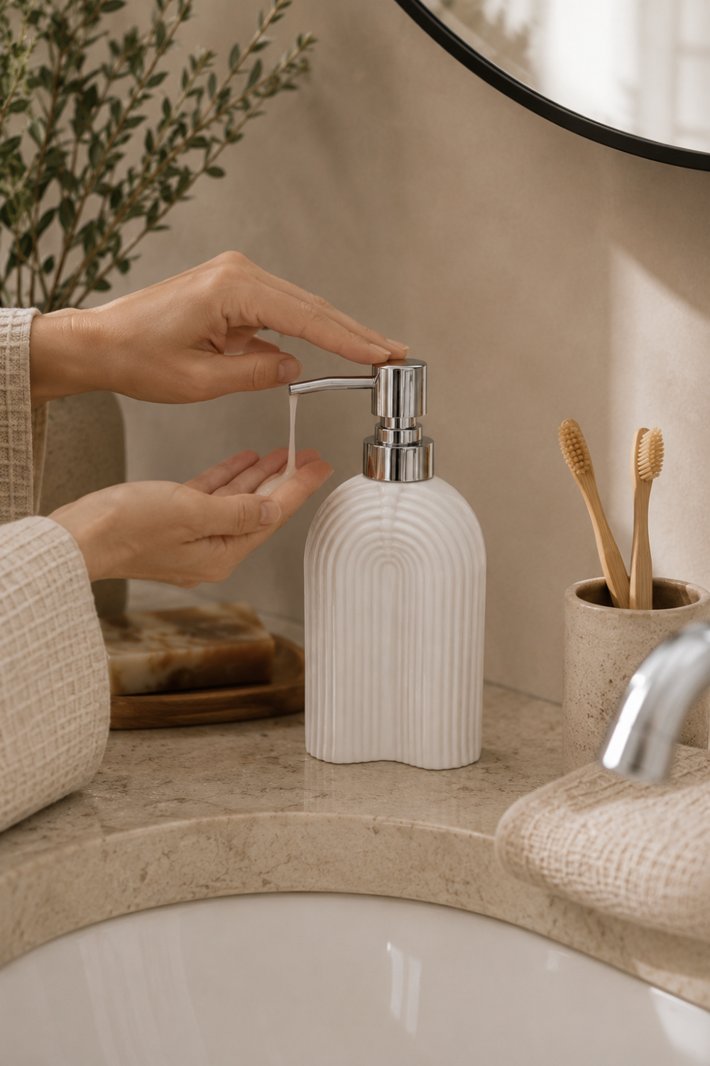 Dispenser de Jabón Minimal Blanco de Cerámica