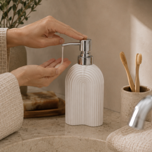 Dispenser de Jabón Minimal Blanco de Cerámica