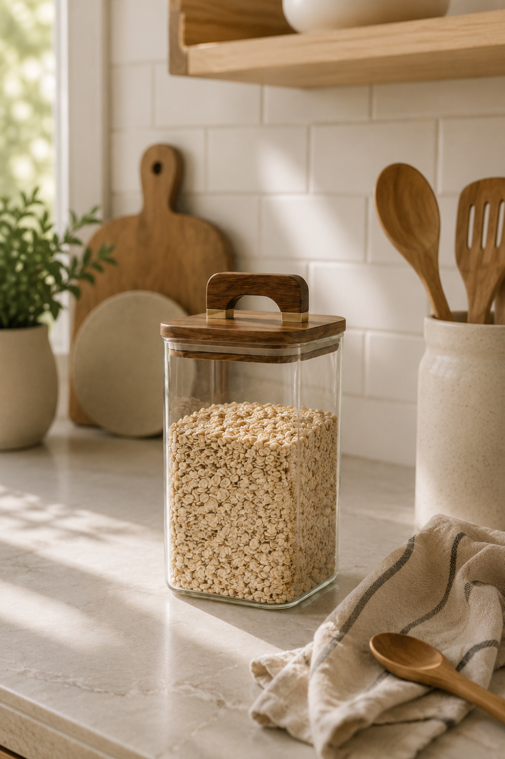 Frasco Hermético de Vidrio con Tapa de Madera 1100 ml