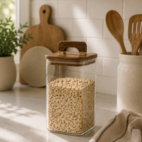 Frasco Hermético de Vidrio con Tapa de Madera 1100 ml