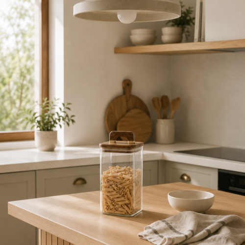 Frasco Hermético de Vidrio con Tapa de Madera 1100 ml