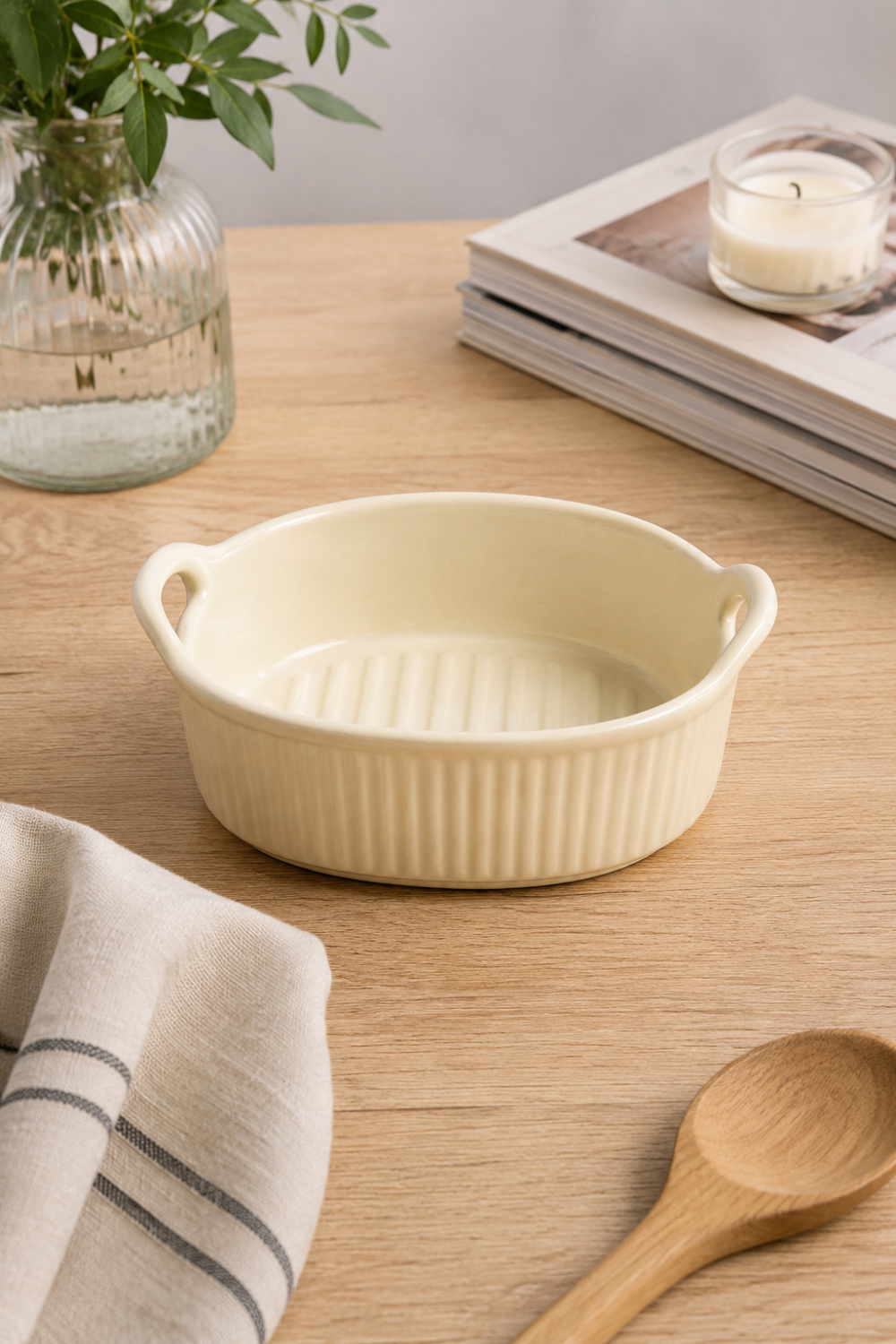 Fuente Oval Rectangular de Cerámica Crema 19"