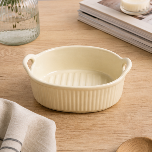 Fuente Oval Rectangular de Cerámica Crema 19"